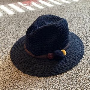 NWOT Black Embellished Fedora Hat w/ Red Heart